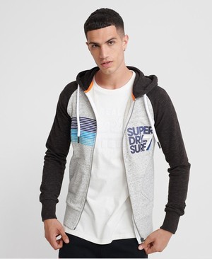 Superdry No 7 Surf Lite Raglan Cipzár Férfi Kapucnis Pulóver Sötét Szürke/Fekete | TFBKH9345